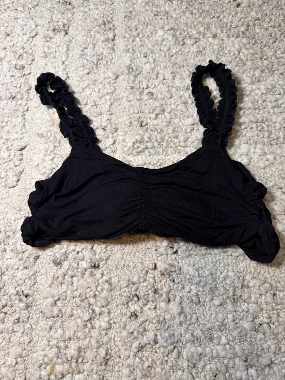 Black Ruffled Strap Tie Back Crop Top